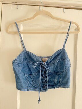 Dizzy Lizzy Denim Western Lace-Up Corset Crop Top Large
